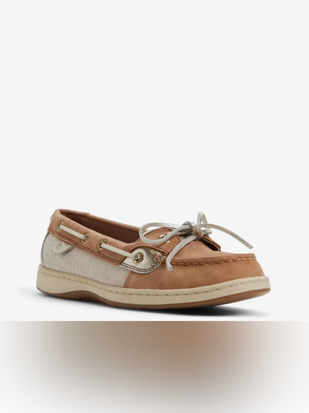 Sperry Two-Tone Tan and Metallic Moccasin Boat Shoe Size 6